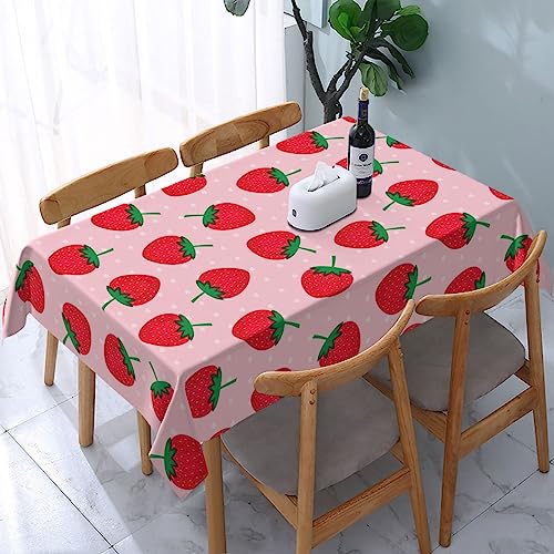 Rechteckige Tischdecke, Kawaii-Rosa-Erdbeer-Druck, staubdichte Tischdekoration, knitterfrei, Tischtuch – 137 x 183 cm von ReesEt