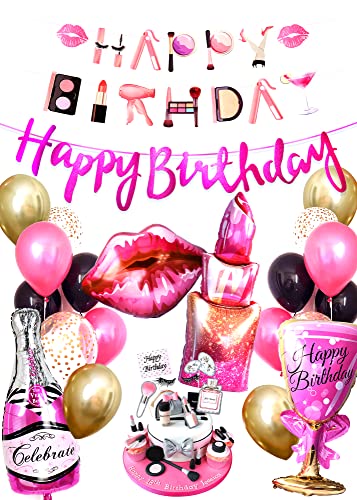 Regendeko Happy Birthday Lady Prost Damen Mode Set Mädchen Geburtstagsdeko Champagner Flasche sternförmige Folienballon Luftballons Geburtstag Girlande für Geburtstag Urlaub Hochzeit Party Dekoration von Regendeko