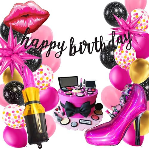 Regendeko Happy Birthday Lady Prost Damen Mode Set Mädchen Geburtstagsdeko hochhackige Schuhe Lippenstifte Folienballon Luftballons Geburtstag Girlande für Geburtstag Urlaub Hochzeit Party Dekoration von Regendeko