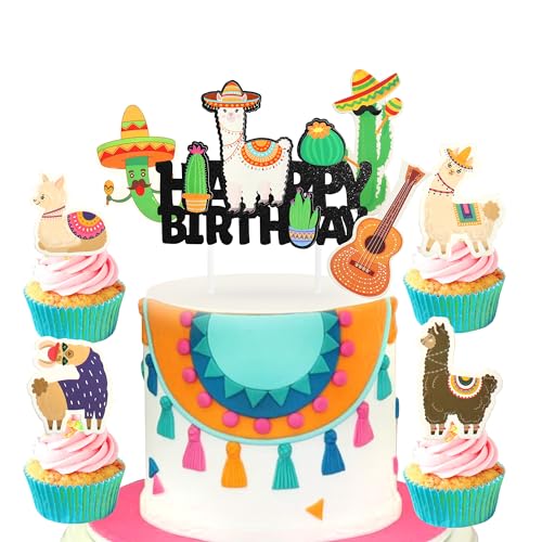 Regendeko Happy Birthday Pinata Alpaka Tortendeko Geburstag Deko Lama Kaktus Die Wüste Kinder Party Kuchendekoration Cake Toppers Geburtstagskuchen Deko von Regendeko