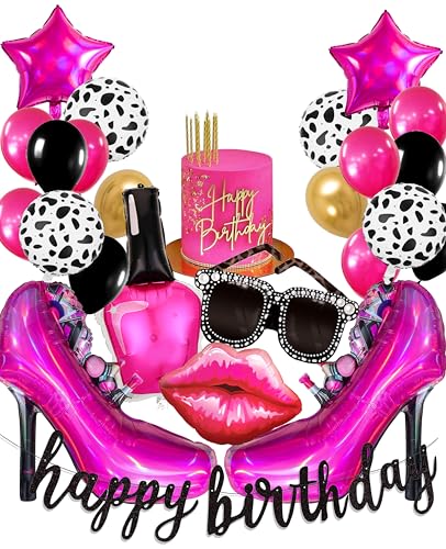 Regendeko Happy Birthday Schminke Lady Prost Damen Mode Set Mädchen Geburtstagsdeko hochhackige Schuhe Lippenstifte Folienballon Luftballons Geburtstag Girlande für Geburtstag Urlaub von Regendeko