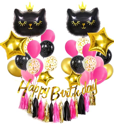 Regendeko Happy Birthday Schwarz Gold Katzen Geburtstagsdeko Tier Kindergeburtstag Geburtstagdeko Luftballon Girlande Konfetti Luftballons Party Deko von Regendeko