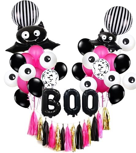 Regendeko Rosa BOO Halloween Deko Fledermaus Halloween Party Deko Folienballon Deko Set Ballons Girlanden von Regendeko