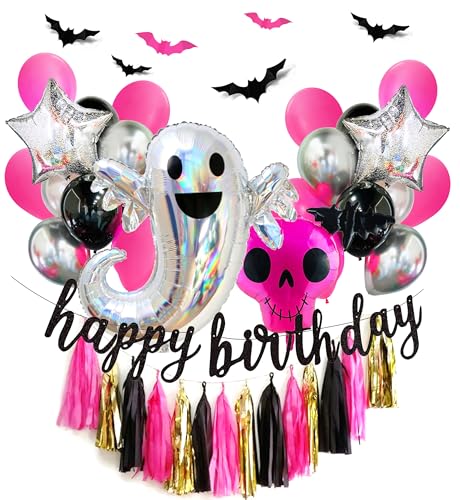 Regendeko Rosa Happy Birthday Halloween Geburstagsdeko Geist Halloween Deko Folienballon Deko Set von Regendeko