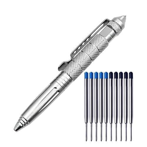 Regerly Tactical Pen, 1 Stück Taktischer Kugelschreiber Multifunktional Aluminium mit Glasbrecher und Selbstverteidigungs mit 5 blau 5 schwarze Nachfüllungen für Tactical Defense von Regerly