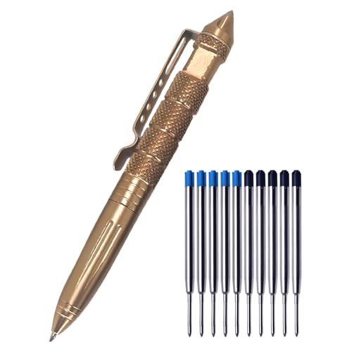 Regerly Tactical Pen, 1 Stück Taktischer Kugelschreiber Multifunktional Aluminium mit Glasbrecher und Selbstverteidigungs mit 5 blau 5 schwarze Nachfüllungen für Tactical Defense von Regerly