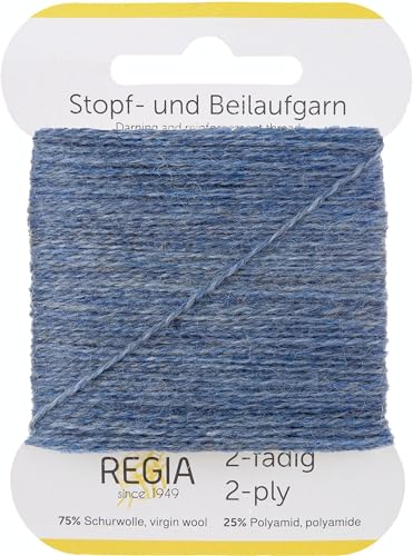 REGIA 2-fädig Uni 9801278-01980 grau-blau meliert Handstrickgarn, Sockengarn, Beilaufgarn, 5g Kärtchen von Regia