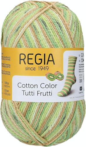 REGIA 4-fädig Cotton Tutti Frutti 9801621-02418 kiwi Handstrickgarn, Sockengarn, 100g Knäuel von Regia