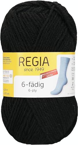 Regia Schachenmayr 6-Fädig Uni, 50G Black Handstrickgarne von Regia