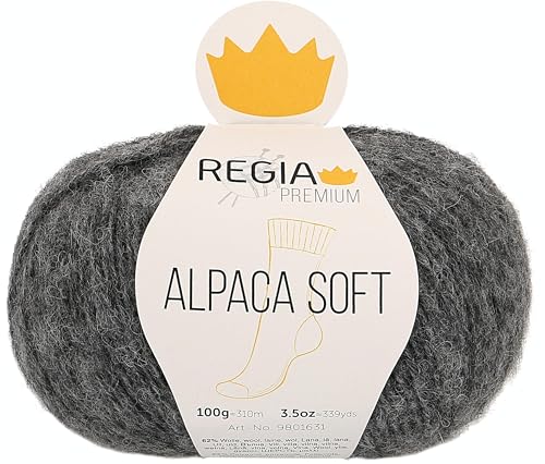 REGIA Premium Alpaca Soft 9801631-00095 anthrazit meliert Handstrickgarn, Sockengarn, 100g Knäuel von Regia