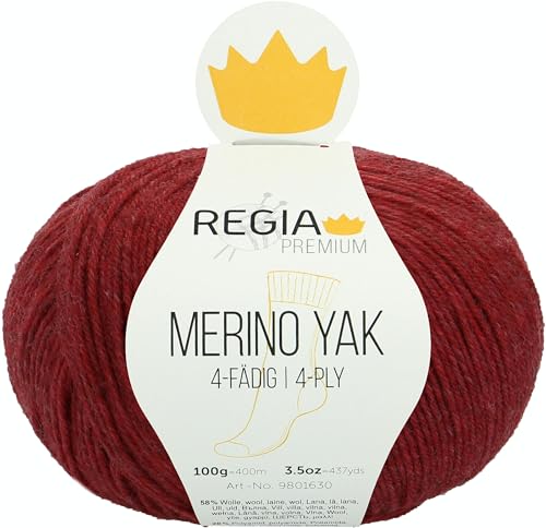 REGIA Premium Merino Yak 9801630-07507 himbeer meliert Handstrickgarn, Sockengarn, 100g Knäuel von Regia