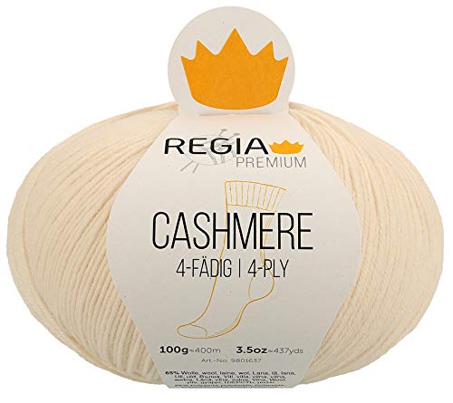 Schachenmayr REGIA Premium Cashmere Farbe 03, 4-fädig (4ply), Sockenwolle mit Kaschmir, 100g ca. 400m, Nadelstärke 2-3 mm, 03 Vanille von Regia