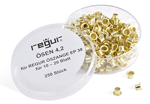 REGUR Ösen 4,2mm für EP 30 Stanz- und Ösenzange, 250 Stück für 10 - 20 Blatt für Verträge, zum Präsentieren, Reparieren, Basteln, Verzieren. von Regur