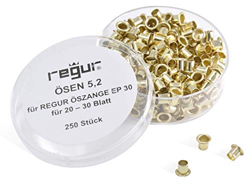 REGUR Ösen 5,2mm für EP 30 Stanz- und Ösenzange, 250 Stück für 20 - 30 Blatt für Verträge, zum Präsentieren, Reparieren, Basteln, Verzieren. von Regur