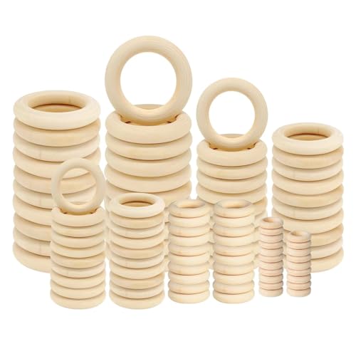 140pcs Holzringe zum Basteln, Natürliche Holz Ringe, Makramee Ringe Makramee Holzringe für Anhänger DIY Schmuckherstellung Zubehör Naturholzreifen 50mm 40mm 30mm 20mm 15mm 1.2mm von Reh:ncla