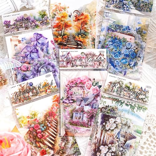 180PCS Scrapbook Zubehör PET Garten Landschaft Scrapbooking, Scrapbook Papier Vintage Flowers Scrapbook Stickers Set Aufkleber Blumen Papers für Diy Fotoalbum Journaling Zubehör von Reh:ncla