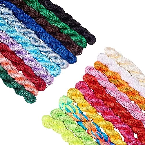 20 Stücke 1mm Nylonschnur für Armbänder, Geflochtene Nylonschnur, Chinesische Knotenschnur, Makramee Garn Nylonfaden, Seide Nylonschnur, 25M Seide Nylonschnur für Geflochtene Halskette, Armband von Reh:ncla