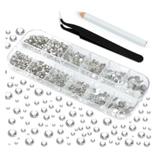 2100 Stück Strasssteine, Gemischt 6 Größen mit Pinzette und Strass Picking Stift Kit, Klare Strasssteine mit flacher Rückseite, Runde Kristall zum Basteln für Nagel Edelsteine Kleidung Handwerk von Reh:ncla