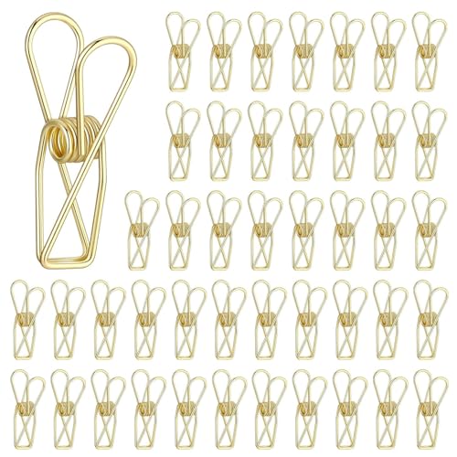 50 Stück Büroklammern Gold, Mini Binder Clips Metalldraht, Klein Büroklammer mit Transparentbox, Mehrzweck Binderklammern Büroklammern Spender für Büro Dokumente, Rechnungen und Kreative Projekte von Reh:ncla