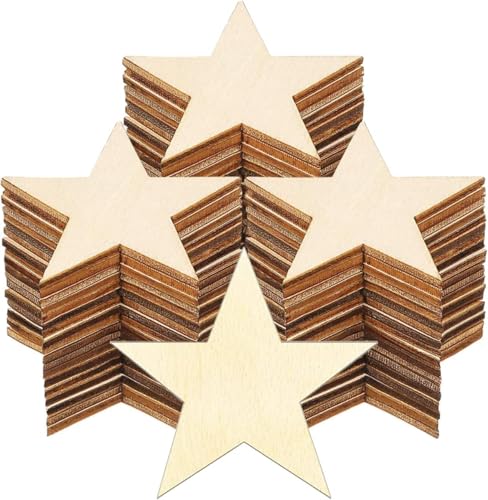 60 Stück Holzsterne Deko, 8cm Sterne Basteln Holzsterne zum Basteln, Sterne Holz mit Juteseil, Holzsterne Zum AufhäNgen für Christbaumschmuck Holz, Hochzeitsdekoration, DIY Handwerk von Reh:ncla