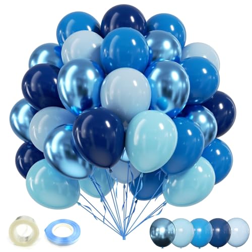 60pcs Luftballons Blau, Blaue Luftballons Metallic Blaue Luftballon Hochzeit Set, 12in/30cm Blaue Ballons Baby Blaue Latex Luftballons für Geburtstag Hochzeit Babyparty Party Dekoration von Reh:ncla