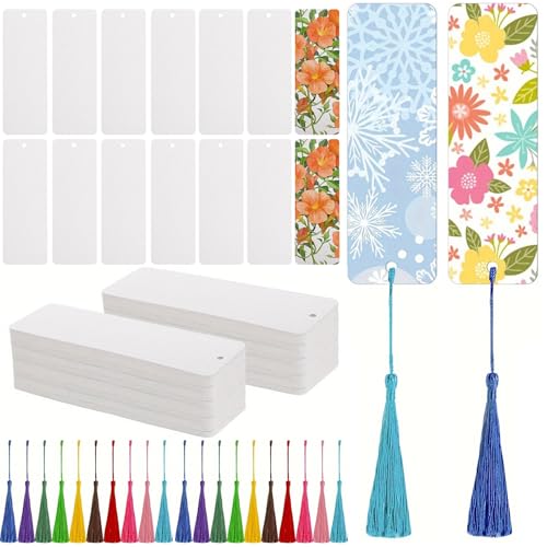 Blanko Lesezeichen Quasten Set, 50 Stück weiße Lesezeichen & 50 Stück Bunte Quasten, für Handgemachte Dekoration Lesezeichen, Geschenkdekoration, DIY Geschenkanhänger Etiketten, Bastelprojekte von Reh:ncla