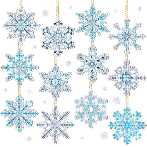 Reh:ncla Diamond Painting Weihnachten 5D Schneeflocken-Dekoration, Diamant-Malerei-Anhänger, 12er-Pack, Diamant-Malerei, Weihnachten, Schneeflocke, Diamant-Malerei, Schlüsselanhänger, doppelseitig von Reh:ncla