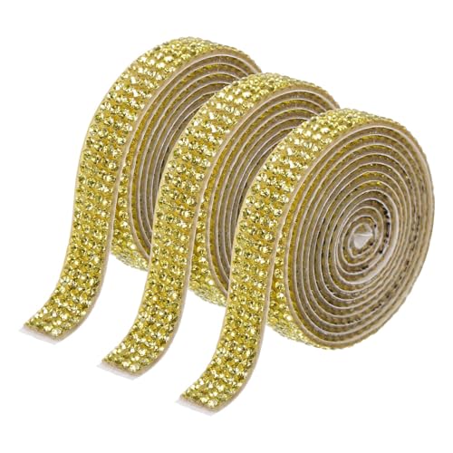 Reheyre Klebeband, elegant, dekorativ, 3 Rollen, selbstgemachte Kristallstreifen, glitzernder Rand für Heimwerker, Handwerk, Kleidung, Schuhe, modische Verzierung, Hellgelb von Reheyre