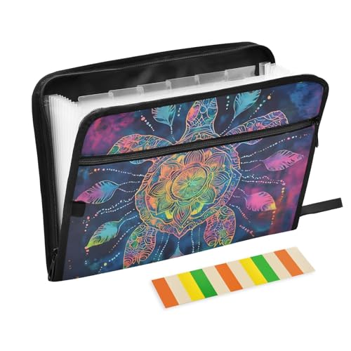 Akkordeon-Dokumentenmappe mit kreativem buntem Muster, Schildkröte, mit Klebeetiketten, 13 Taschen, Dokumenten-Organizer mit Reißverschluss Akkordeon-Dokumentenmappe mit kreativem buntem Muster, Schildkröte, mit Klebeetiketten, 13 Taschen, Dokumenten-Organizer mit Reißverschluss von Reiacy