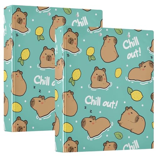 Cute Capybara Simple Lemons 3-Ringbuch, 3,8 cm, runder Ringbuch für 200 Blatt, mit 3 transparenten Innenfächern aus PVC, für Schule, Büro von Reiacy