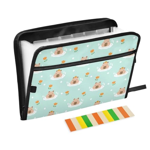 Fächermappe mit Cartoon-Motiv "Badende Capybara mit Blumen", mit Klebeetiketten, 13 Taschen, Akkordeon-Aktenordner, Dokumenten-Organizer mit Reißverschluss Fächermappe mit Cartoon-Motiv "Badende Capybara mit Blumen", mit Klebeetiketten, 13 Taschen, Akkordeon-Aktenordner, Dokumenten-Organizer mit Reißverschluss von Reiacy