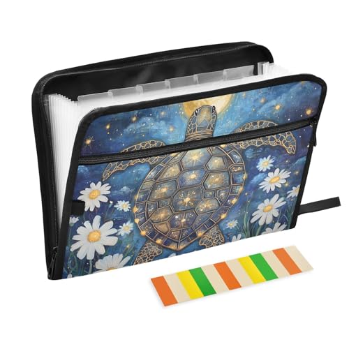 Fächermappe mit Meeresschildkröte, Gänseblümchen, mit Klebeetiketten, 13 Taschen, Akkordeon-Aktenordner, Dokumenten-Organizer mit Reißverschluss Fächermappe mit Meeresschildkröte, Gänseblümchen, mit Klebeetiketten, 13 Taschen, Akkordeon-Aktenordner, Dokumenten-Organizer mit Reißverschluss von Reiacy