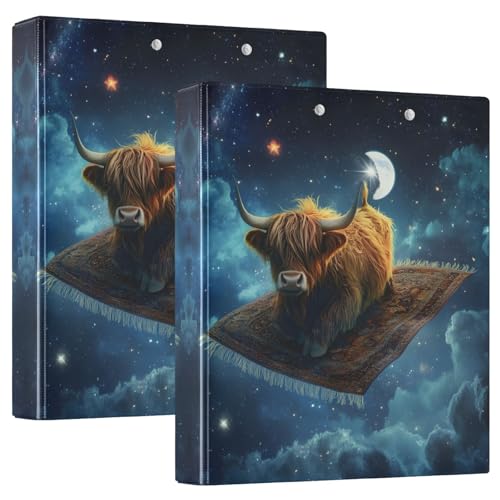 Highland Cattle 3-Ringbuch, 3,8 cm, runder Ringordner für 200 Blatt, mit 3 transparenten Innenfächern aus PVC, für Schule, Büro von Reiacy