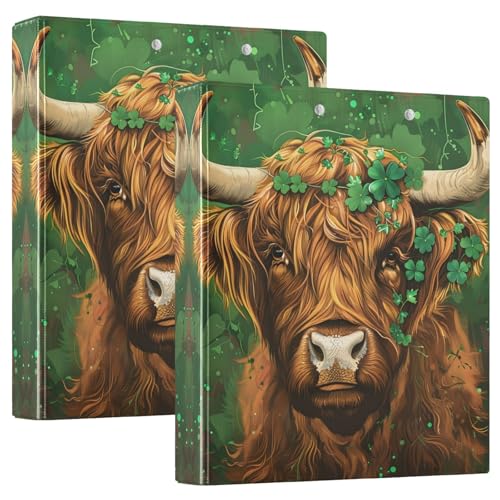 Highland Cow Vierblättriges 3-Ringbuch, 3,8 cm, runder Ringbuch für 200 Blatt, mit 3 transparenten Innenfächern aus PVC, für Schule, Büro von Reiacy