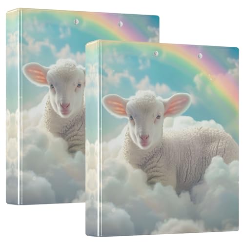 Lamb Rainbow 3-Ringbuch, 3,8 cm, runder Ringordner für 200 Blatt, mit 3 transparenten Innenfächern aus PVC, für Schule, Büro von Reiacy