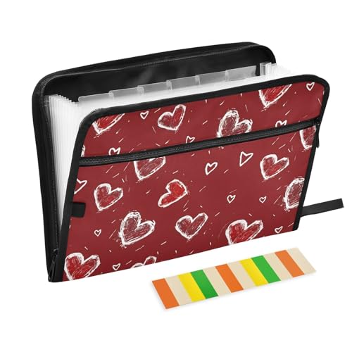 Love Simple Hearts Fächermappe mit Klebeetiketten, 13 Taschen, Akkordeon-Aktenordner, Dokumenten-Organizer mit Reißverschluss von Reiacy