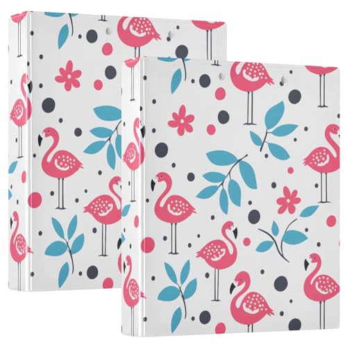 Lovely Simple Flamingo und Blumen 3-Ringbuch, 3,8 cm, runder Ringbuch für 200 Blatt, mit 3 transparenten Innenfächern aus PVC, für Schule, Büro von Reiacy