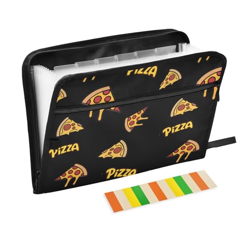 Pizza-Cartoon-Dokumentenmappe mit einfachem Muster, mit Klebeetiketten, 13 Taschen, Akkordeon-Aktenordner, Dokumenten-Organizer mit Reißverschluss von Reiacy