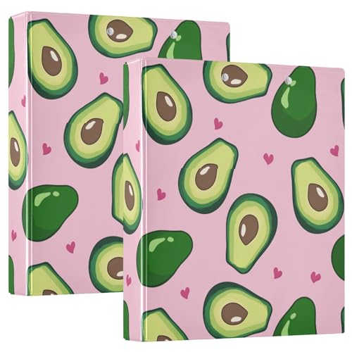 Ringbuch mit 3 Ringen, niedliches Avocado-Herz-Design, 3,8 cm, rund, für 200 Blatt, mit 3 transparenten Innenfächern aus PVC, für Schule, Büro von Reiacy