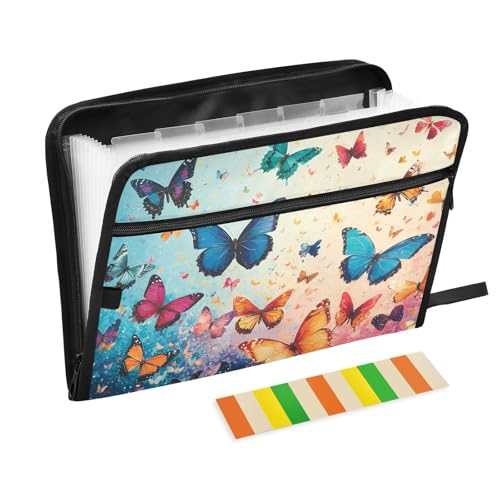 Schöne Fächermappe mit Schmetterlingen, mit Klebeetiketten, 13 Taschen, Akkordeon-Aktenordner, Dokumenten-Organizer mit Reißverschluss Schöne Fächermappe mit Schmetterlingen, mit Klebeetiketten, 13 Taschen, Akkordeon-Aktenordner, Dokumenten-Organizer mit Reißverschluss von Reiacy