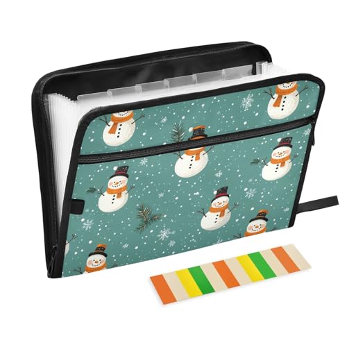 Schönes, schlichtes Schneemann-Muster, Fächermappe mit Klebeetiketten, 13 Taschen, Akkordeon-Aktenordner, Dokumenten-Organizer mit Reißverschluss von Reiacy