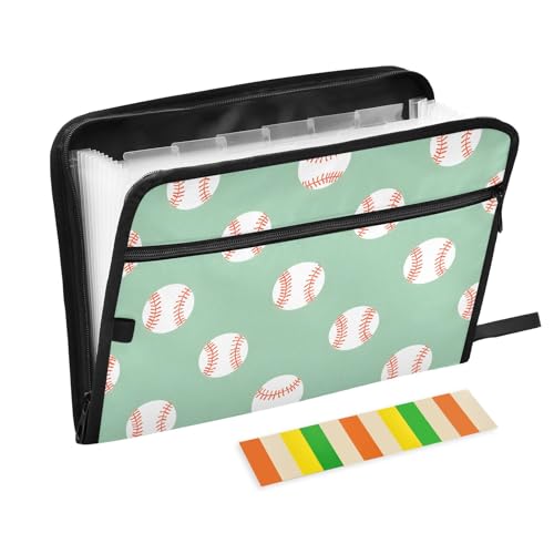 Simple Baseballs Fächermappe mit Klebeetiketten, 13 Taschen, Akkordeon-Aktenordner, Dokumenten-Organizer mit Reißverschluss, Grün Simple Baseballs Fächermappe mit Klebeetiketten, 13 Taschen, Akkordeon-Aktenordner, Dokumenten-Organizer mit Reißverschluss, Grün von Reiacy