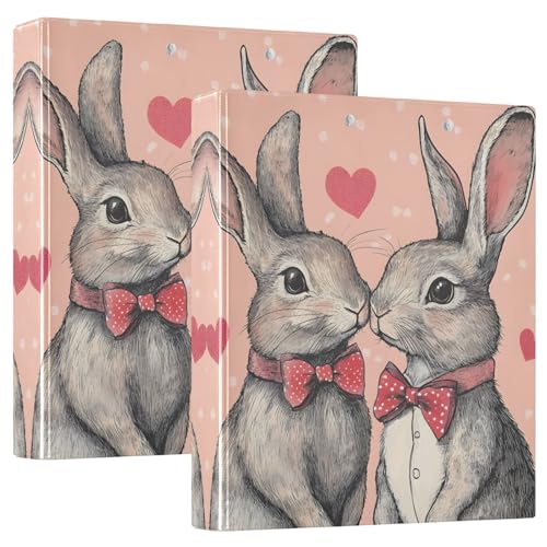 Vintage Rabbit Love Hears 3-Ring Ordner, Ringordner 3cm Durchmesser, fasst 200 Blatt mit 3 internen transparenten PVC-Taschen, für Schule, Büro von Reiacy