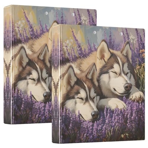 Zwei Huskies 3 Ringbuch, 1,5 Zoll rundes Ringbuch für 200 Blatt mit 3 durchsichtigen PVC-Innentaschen für Schule und Büro von Reiacy