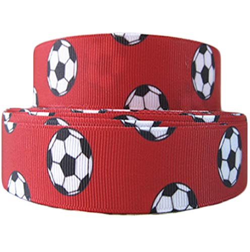 Dekoband mit rotem Fußball, 2 m x 22 mm breit, für personalisierte Geburtstagstorten und Dekorationsideen für Geschenkpapier, Schleifen, Topper oder Verpackung für Taschen, Boxen, Ballonschnur, von Reis of London