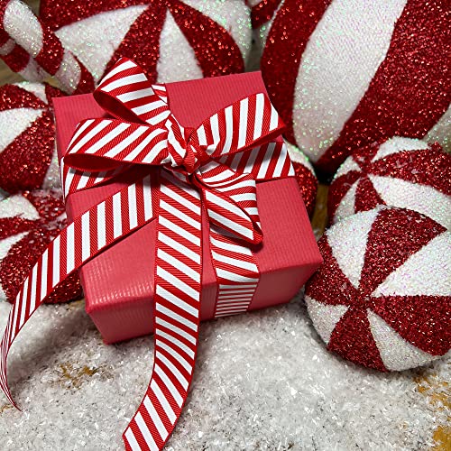 Weihnachtsband mit Zuckerstange, 25 mm breit, 10 m lang, Rot / Weiß von Reis of London