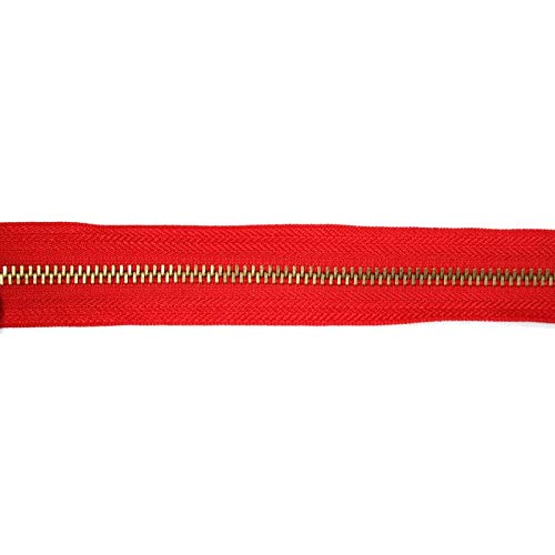 Endlosreißverschluss Metall, Goldschiene, 5 Meter, inkl. 10 Autolock Zipper/Farbe: 05 - rot von Reißverschluss – endlos- Jajasio