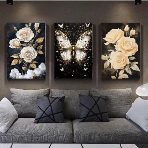 3 Stück 5D Diamond Painting Kits DIY Diamant Painting Erwachsene Kinder Round Full Drill Stickerei Kreuzstich Diamant Malerei nach Zahlen Set Handwerk für Home Wall Décor Weißer Schmetterling E861 von Reisvx