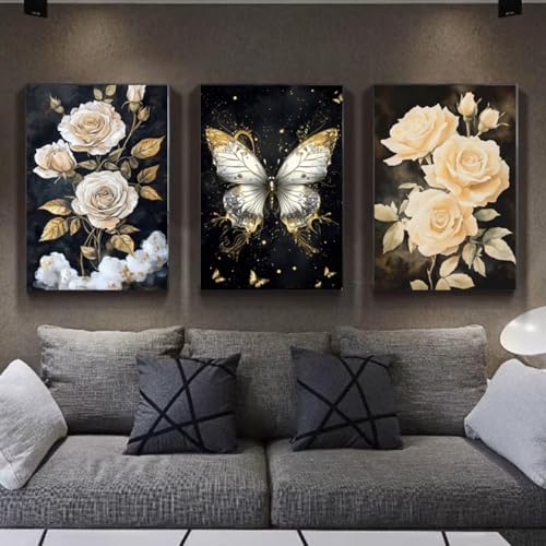 3 Stück 5D Diamond Painting Kits DIY Diamant Painting Erwachsene Kinder Round Full Drill Stickerei Kreuzstich Diamant Malerei nach Zahlen Set Handwerk für Home Wall Décor Weißer Schmetterling E871 von Reisvx