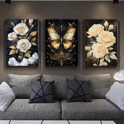 3 Stück 5D Diamond Painting Kits DIY Diamant Painting Erwachsene Kinder Round Full Drill Stickerei Kreuzstich Diamant Malerei nach Zahlen Set Handwerk für Home Wall Décor Weißer Schmetterling E882 von Reisvx